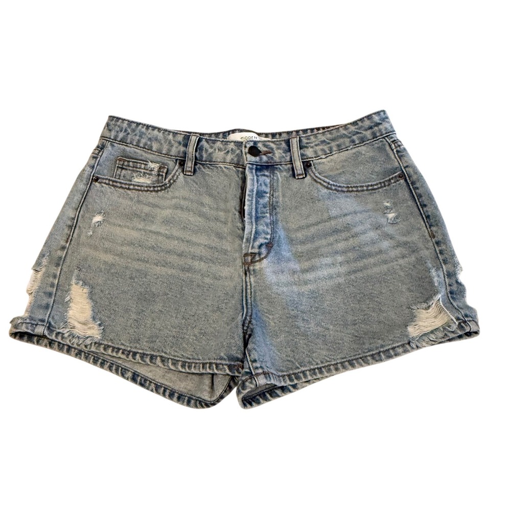 HIDDEN Distressed Denim Shorts Light Wash Cutoff‎ Raw Hem Women's Size L